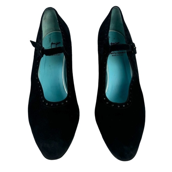 Thierry Rabotin Black Suede Leather Mary Jane Heels Pumps Made in Italy Size 41 - Picture 3 of 16